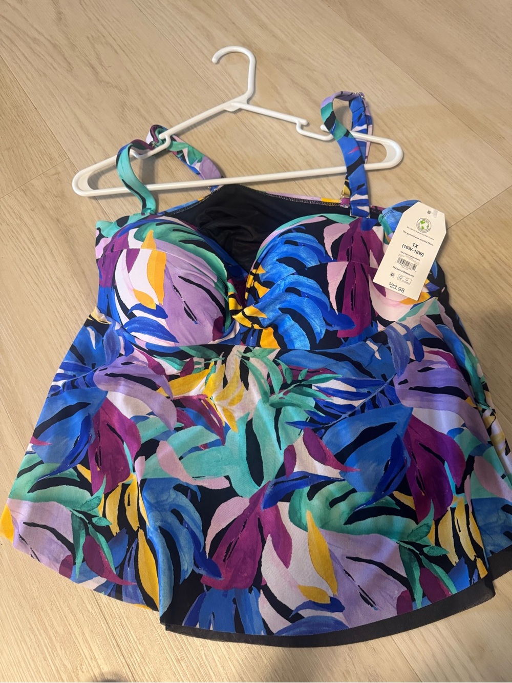 wonder nation Multicolor Tropical Leaf Tankini Top